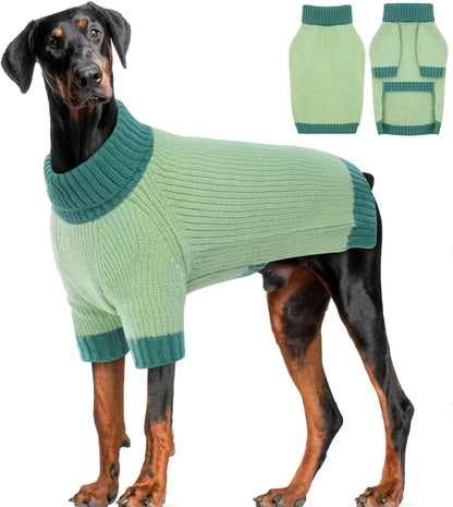 XL–5XL Dog Sweater with Harness Hole – Warm Stretch Turtleneck Winter Outfit Green Xxxx-Large (Chest 35.5")