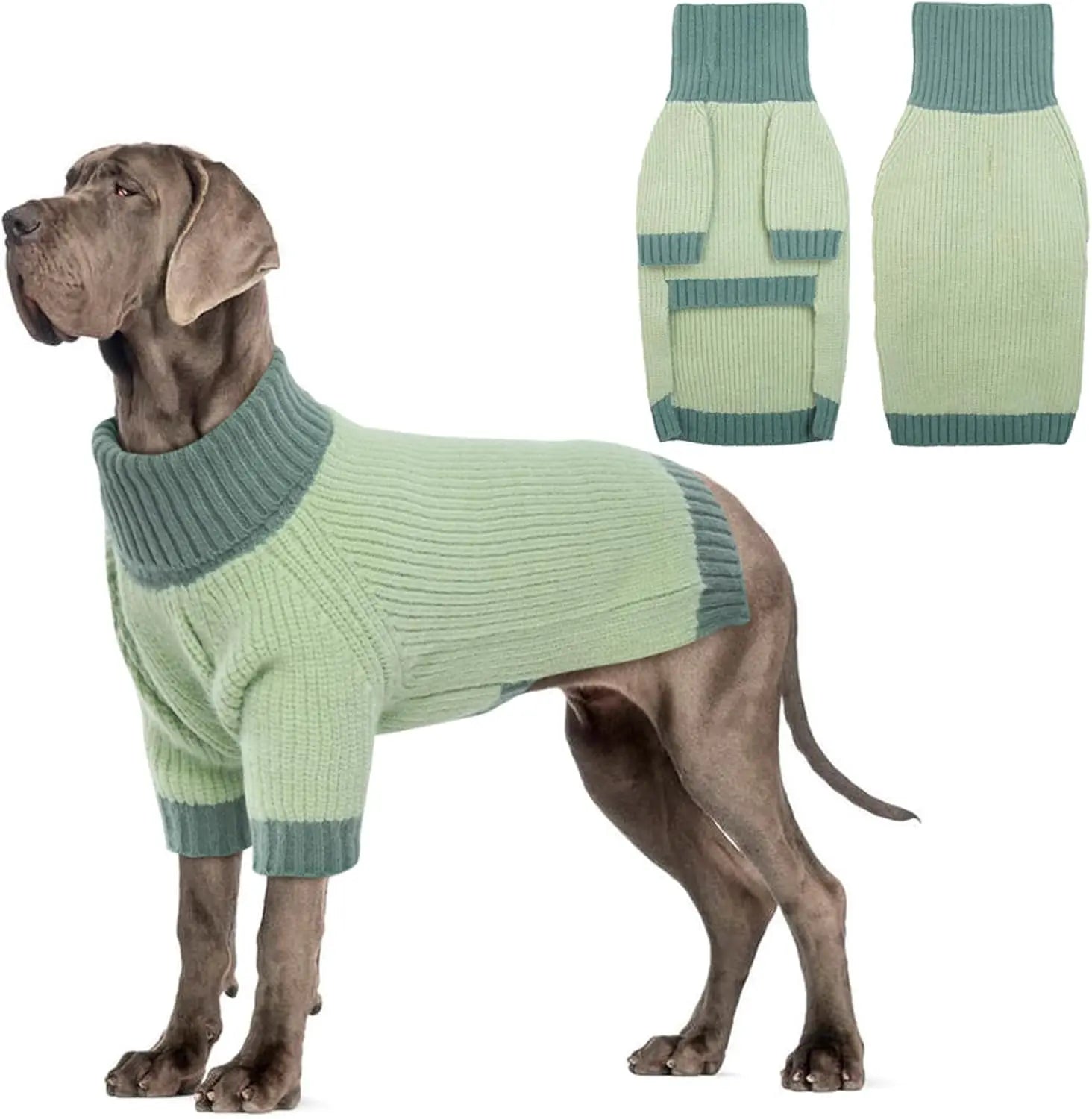 XL–5XL Dog Sweater with Harness Hole – Warm Stretch Turtleneck Winter Outfit Green Xxxxx-Large (Chest 41")