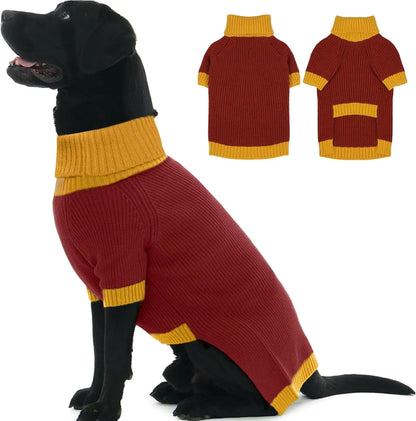 XL–5XL Dog Sweater with Harness Hole – Warm Stretch Turtleneck Winter Outfit Burgundy