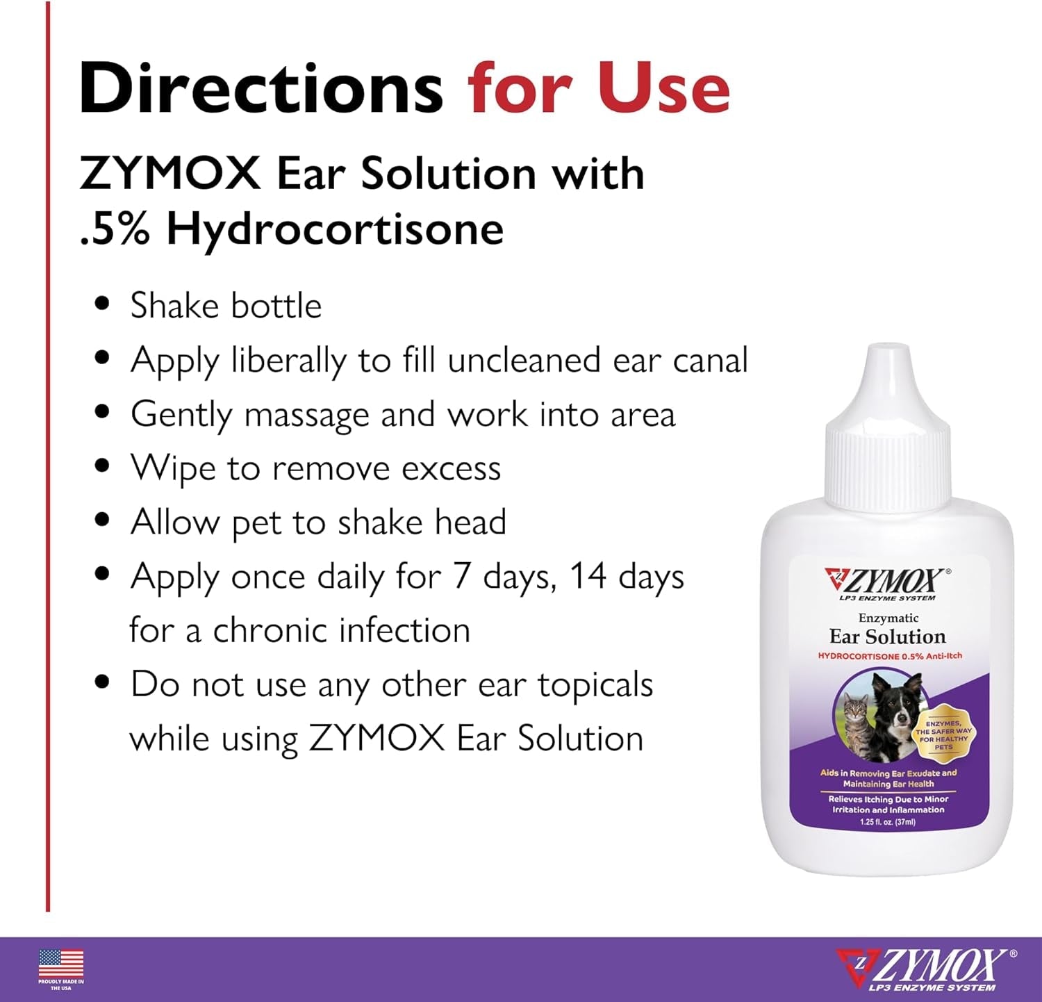 Dog & Cat Ear Solution 0.5% Hydrocortisone Enzymatic Relief 1.25oz