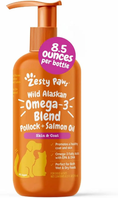 Zesty Paws Wild Alaskan Omega-3 Oil 8.5 oz – Skin & Coat Support for Pets Zesty Paws LLC