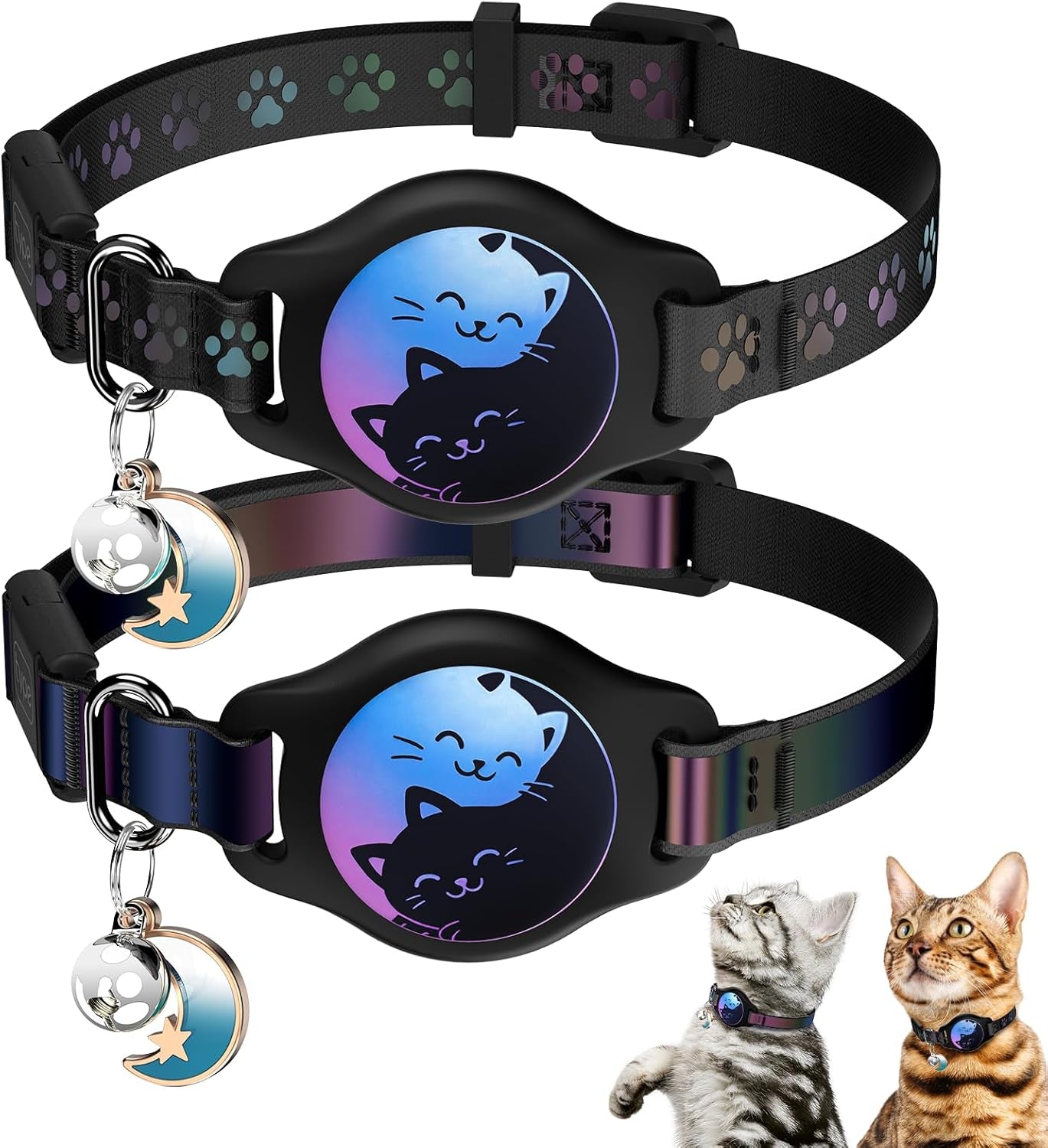 2-Pack AirTag Cat Collars with Breakaway Buckle, Reflective & Waterproof