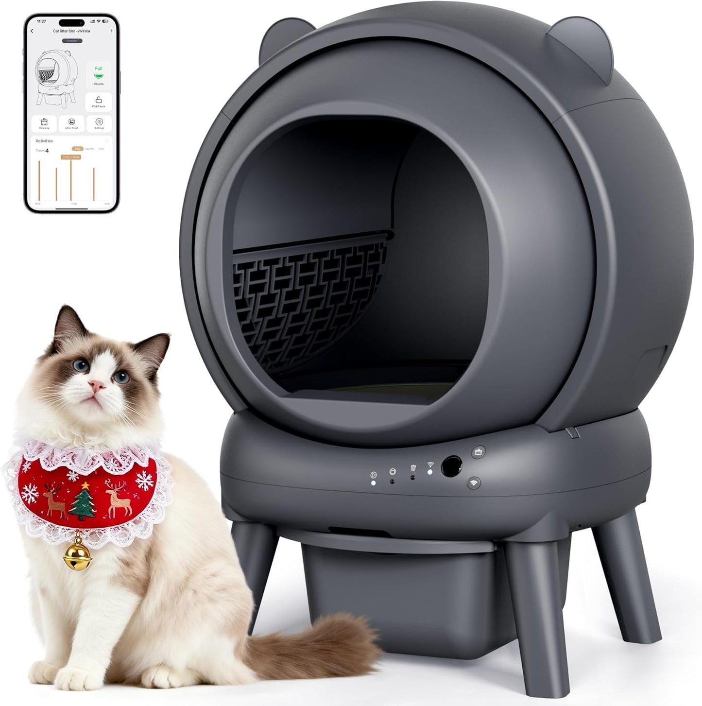 Automatic Self Cleaning Litter Box App Control Multi Cat Gray Gray