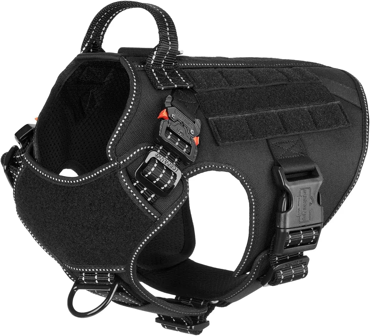 No-Pull Tactical Dog Harness with Handle – 2X Metal Buckles, Adjustable Vest with Hook & Loop Panels (All Sizes) Black Medium (Pack Of 1)