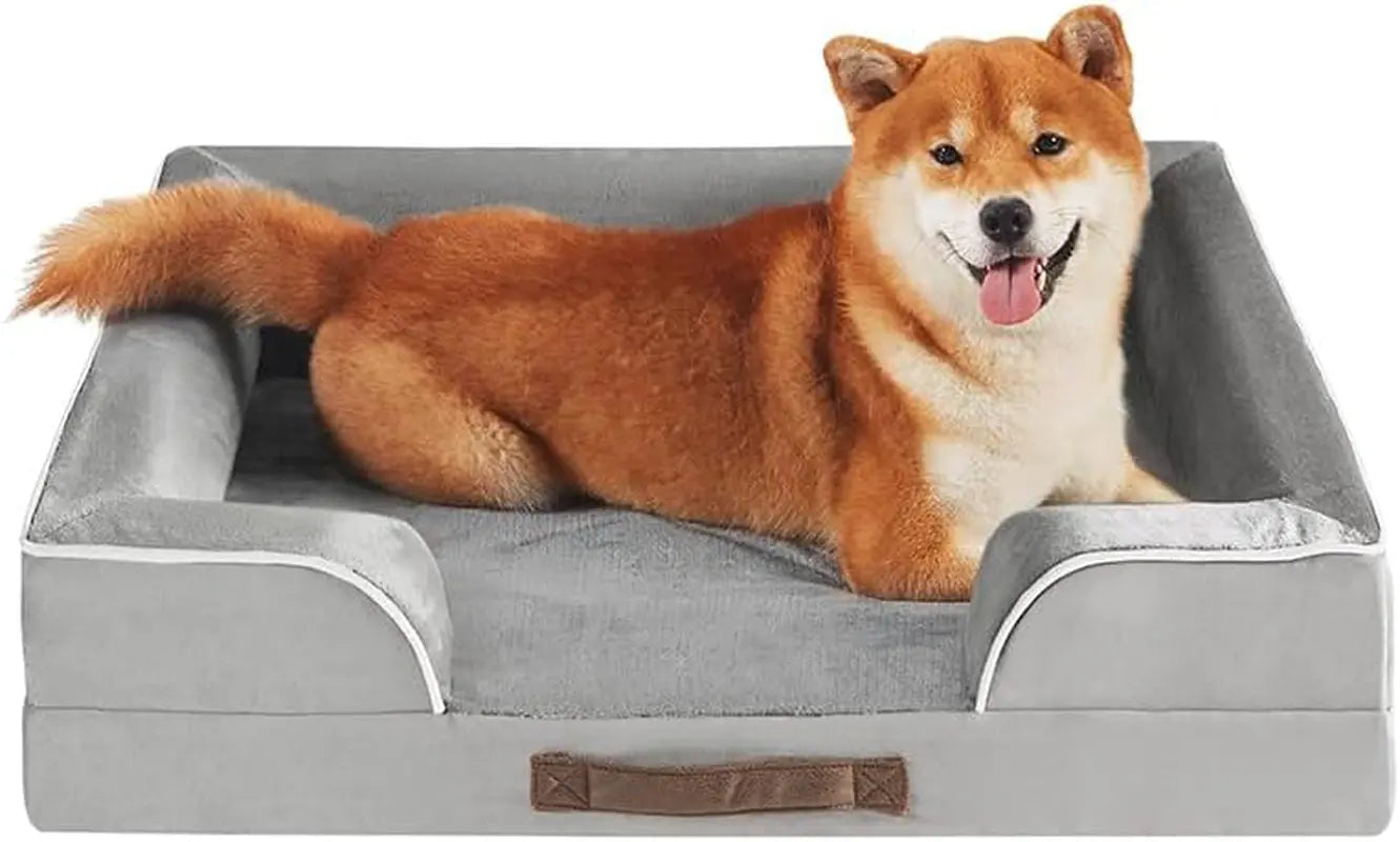 Chester Xx-Large Dog Bed - Orthopedic Memory Foam Mattress, Calming Couch Bed, Wall Rim Pillow, Water Resistant Liner, Washable Cover, Non-Slip Bottom Ally Grey All-Foam Bolster Bed Medium (28" X 23" X 6.5")
