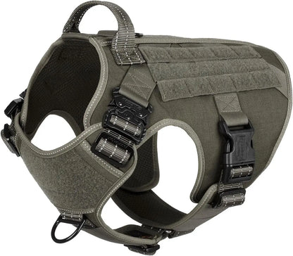 No-Pull Tactical Dog Harness with Handle – 2X Metal Buckles, Adjustable Vest with Hook & Loop Panels (All Sizes) Green