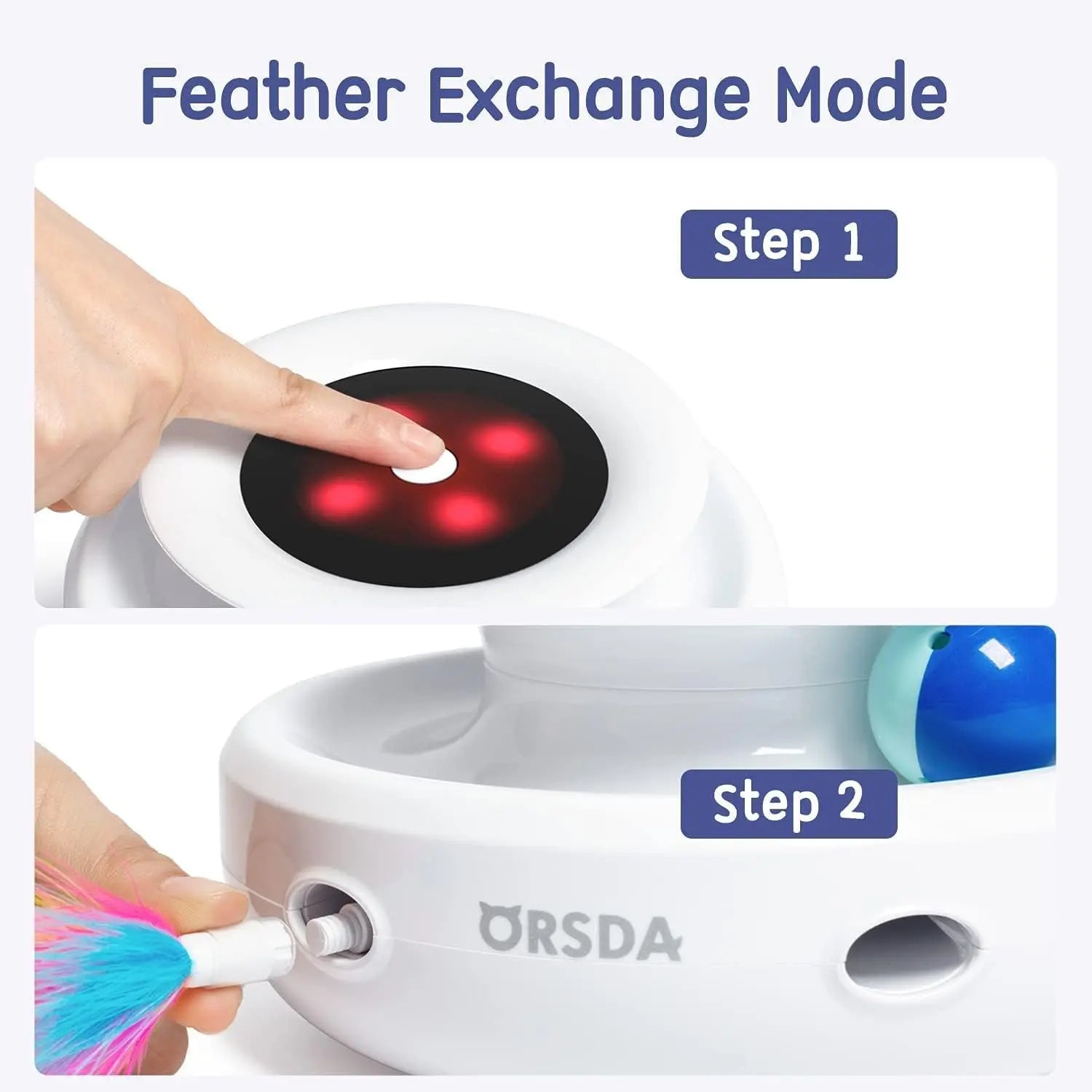 2-in-1 Interactive Cat Toy for Indoor Cats, Automatic Ball & Feather Play with 7 Attachments, Adjustable Speed, Dual Power