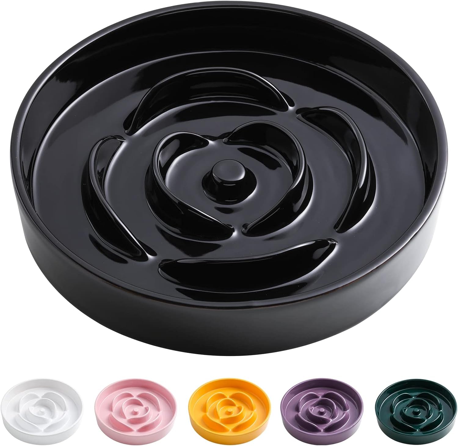 Elevated Ceramic Slow Feeder Dog Bowl 8.6in Heavy Weighted (various colors) Black Slow Feeder