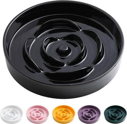 Elevated Ceramic Slow Feeder Dog Bowl 8.6in Heavy Weighted (various colors) Black Slow Feeder