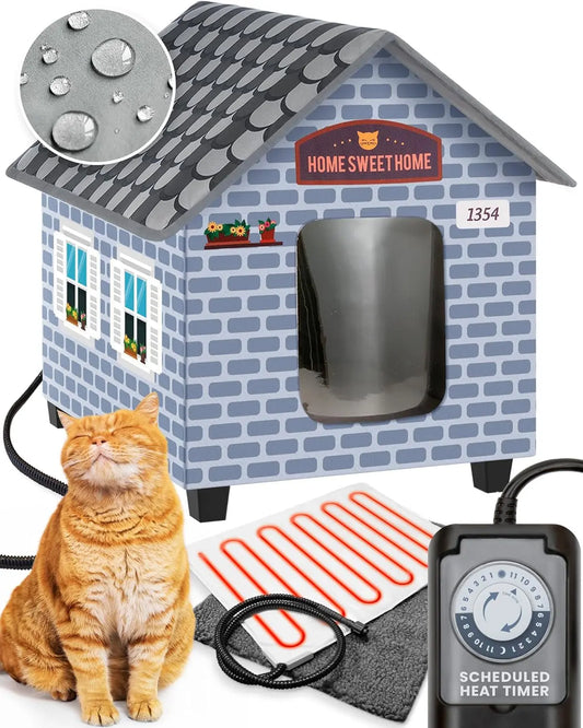 Weatherproof Heated Cat House - Outdoor Shelter for Winter & Cold Weather Brick