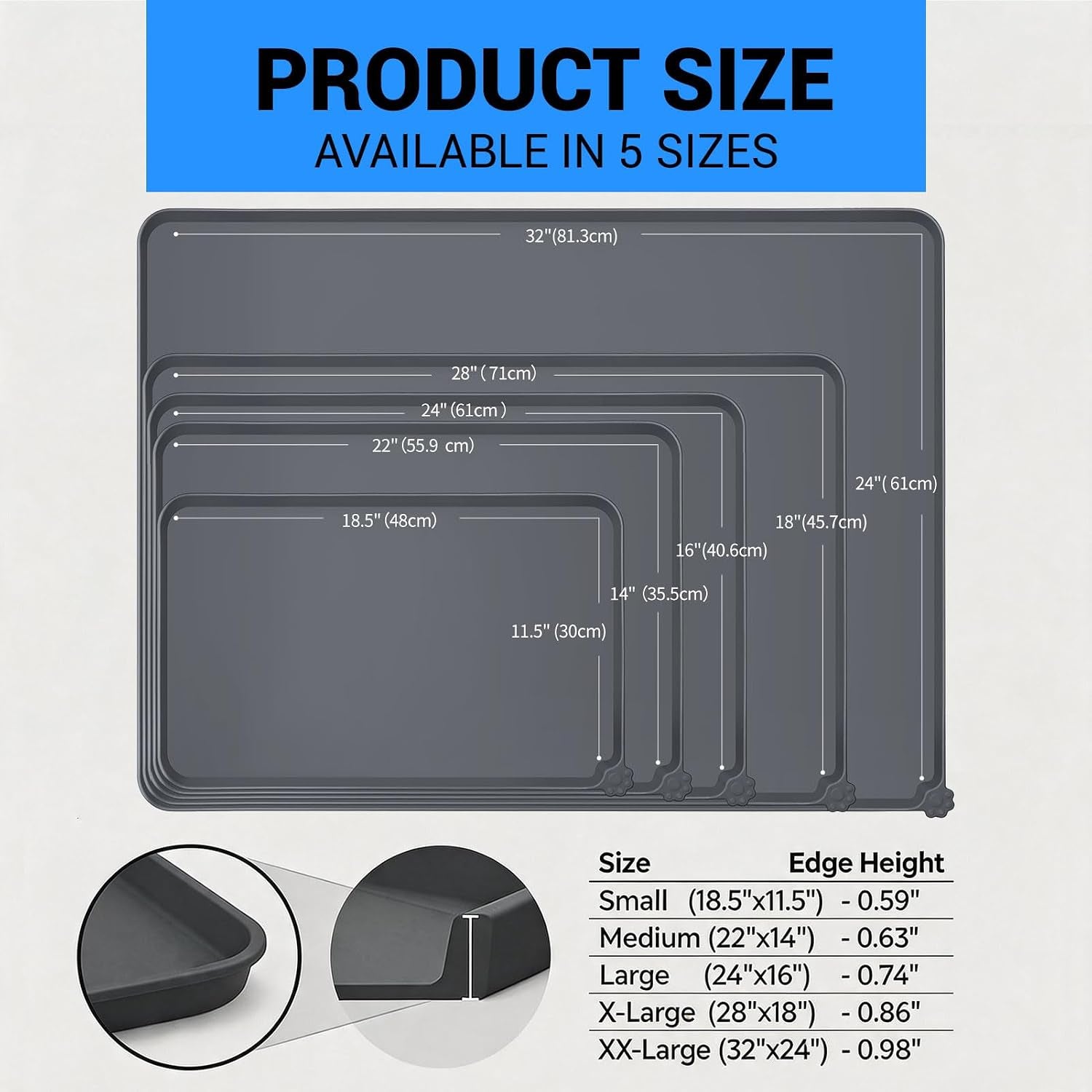 Silicone Dog & Cat Feeding Mat with Raised Edge, Waterproof & Non-Slip