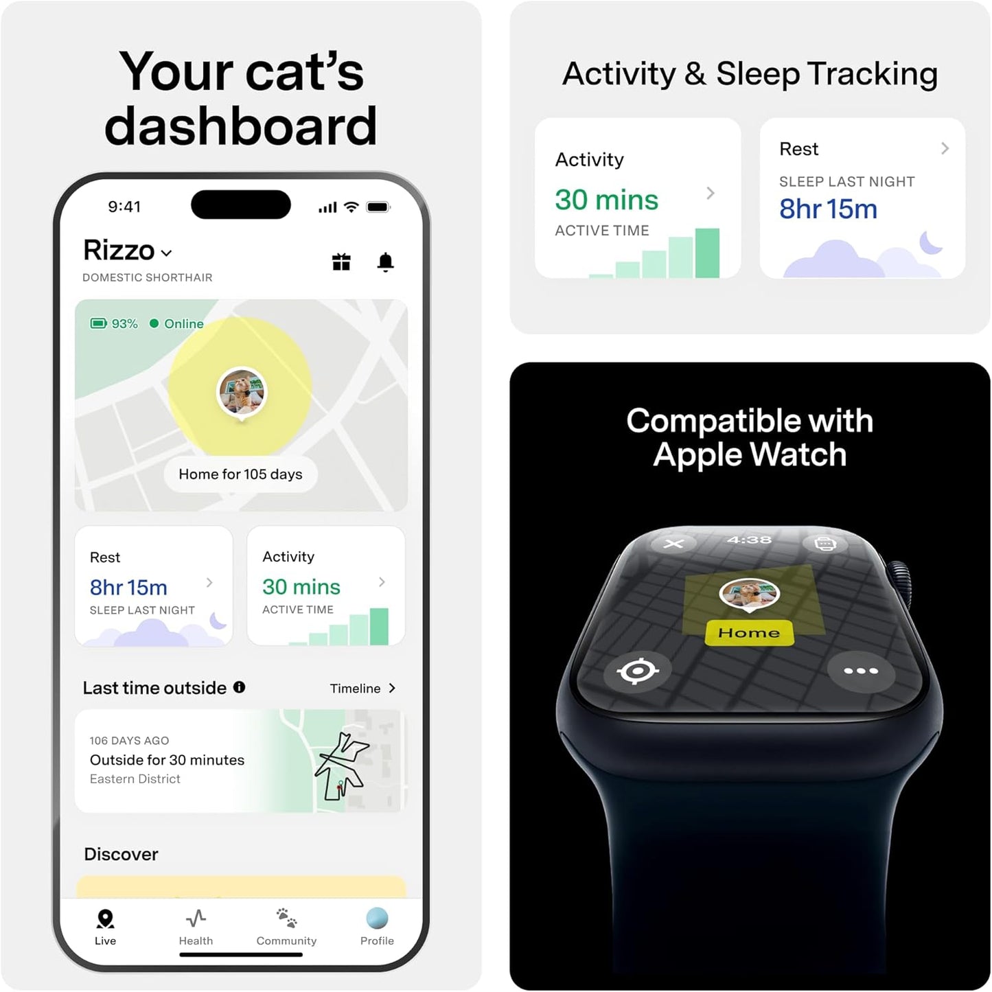 Fi Mini GPS Cat Tracker, Escape Alerts, Activity Tracking & IP68 Waterproof