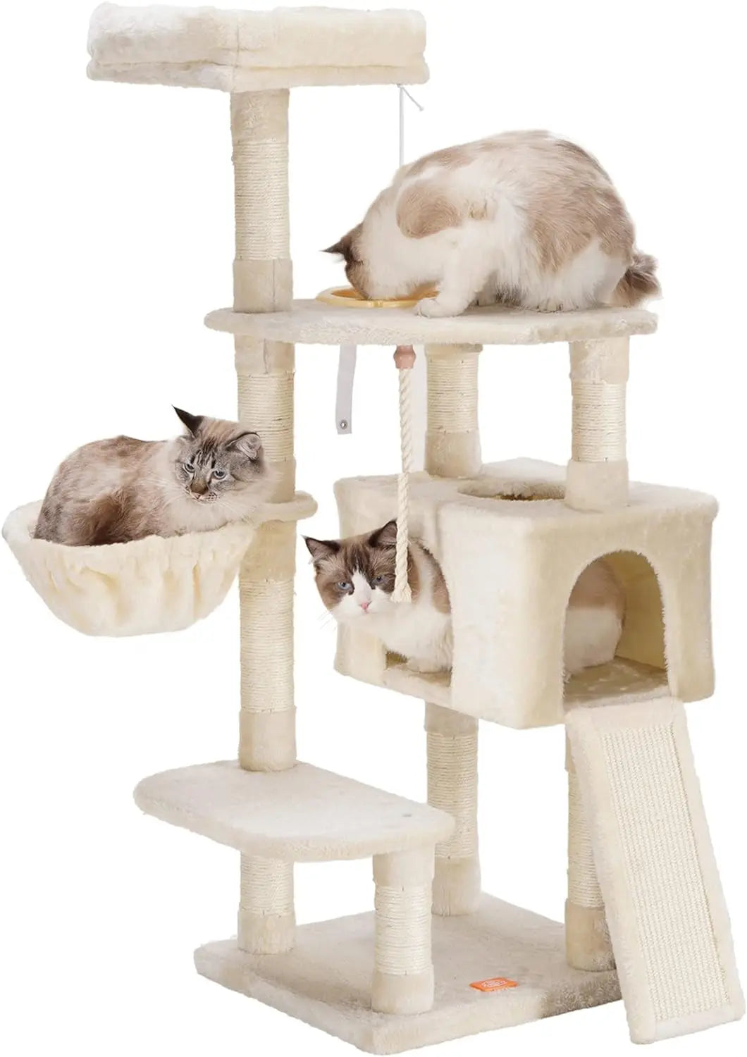 Cat Tree, Cat Tower for Indoor Cats with Scratching Board, Multi-Level Cat Furniture Condo with Feeding Bowl Smoky Gray HCT010G Beige 50 Inch