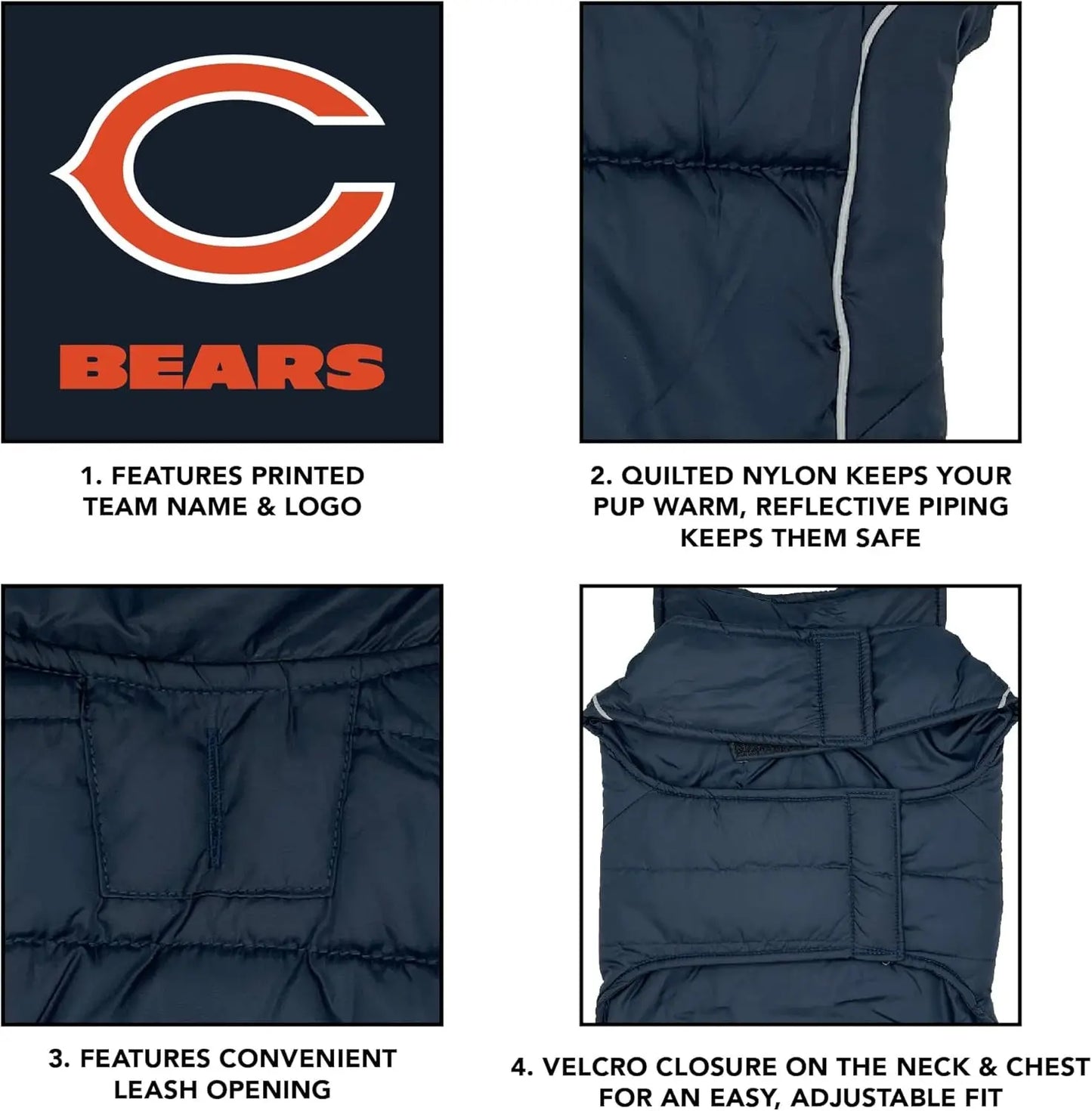Official NFL Dog & Cat Puffer Vest (All Teams) – Waterproof & Warm Winter Coat sizes (S,M,L,XL)