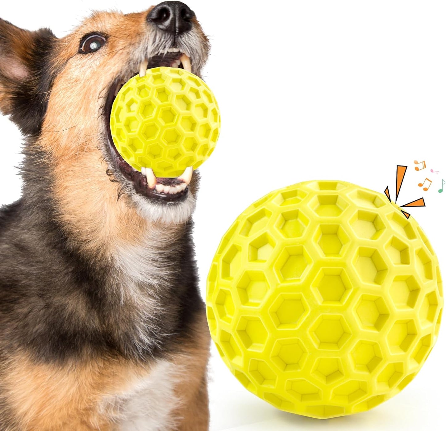 Squeaky Rubber Dog Ball for Aggressive Chewers, Floating Interactive Toy Yellow
