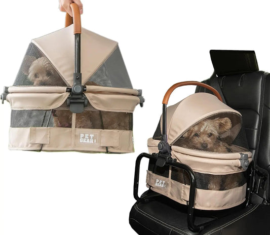 No-Zip View 360 Ultra Lite Pet Safety Carrier & Car Seat for Small Dogs & Cats Push Button Entry, 15", Sand Default Title