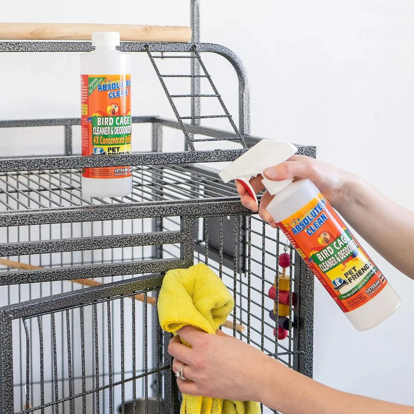 Premium Bird Cage Cleaner & Deodorizer – USA Made, Fragrance Free, Concentrate (16oz Makes 64oz)