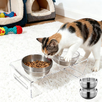 Acrylic Elevated Pet Bowls with Stand, Stainless Steel Feeder for Cats & Dogs Default Title