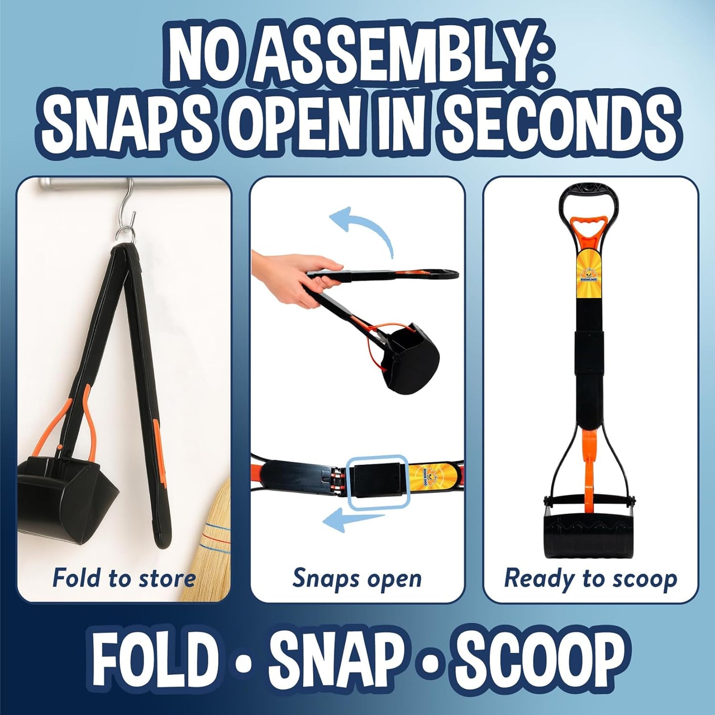 32” Tall Pooper Scooper for Large Dogs Foldable Long Handle Waste Picker