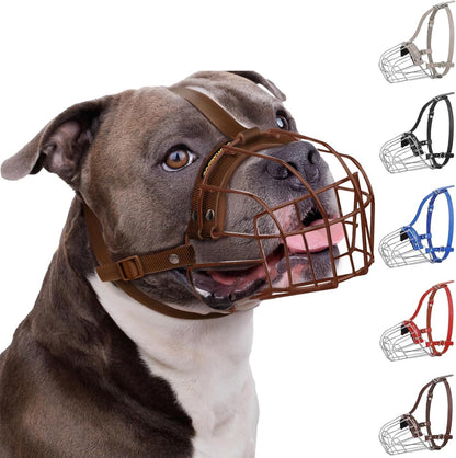 Breathable Metal Basket Dog Muzzle for Large Dogs with Leather Straps