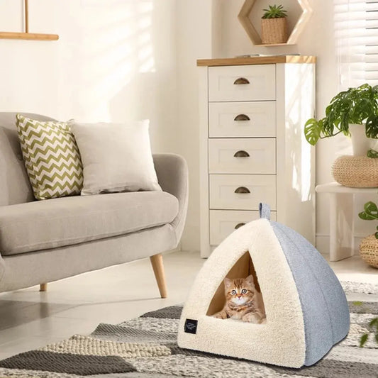 Cat Bed 2-in-1 Cozy Bed Cave with Removable Cushion – for Cats & Small Dogs (M)