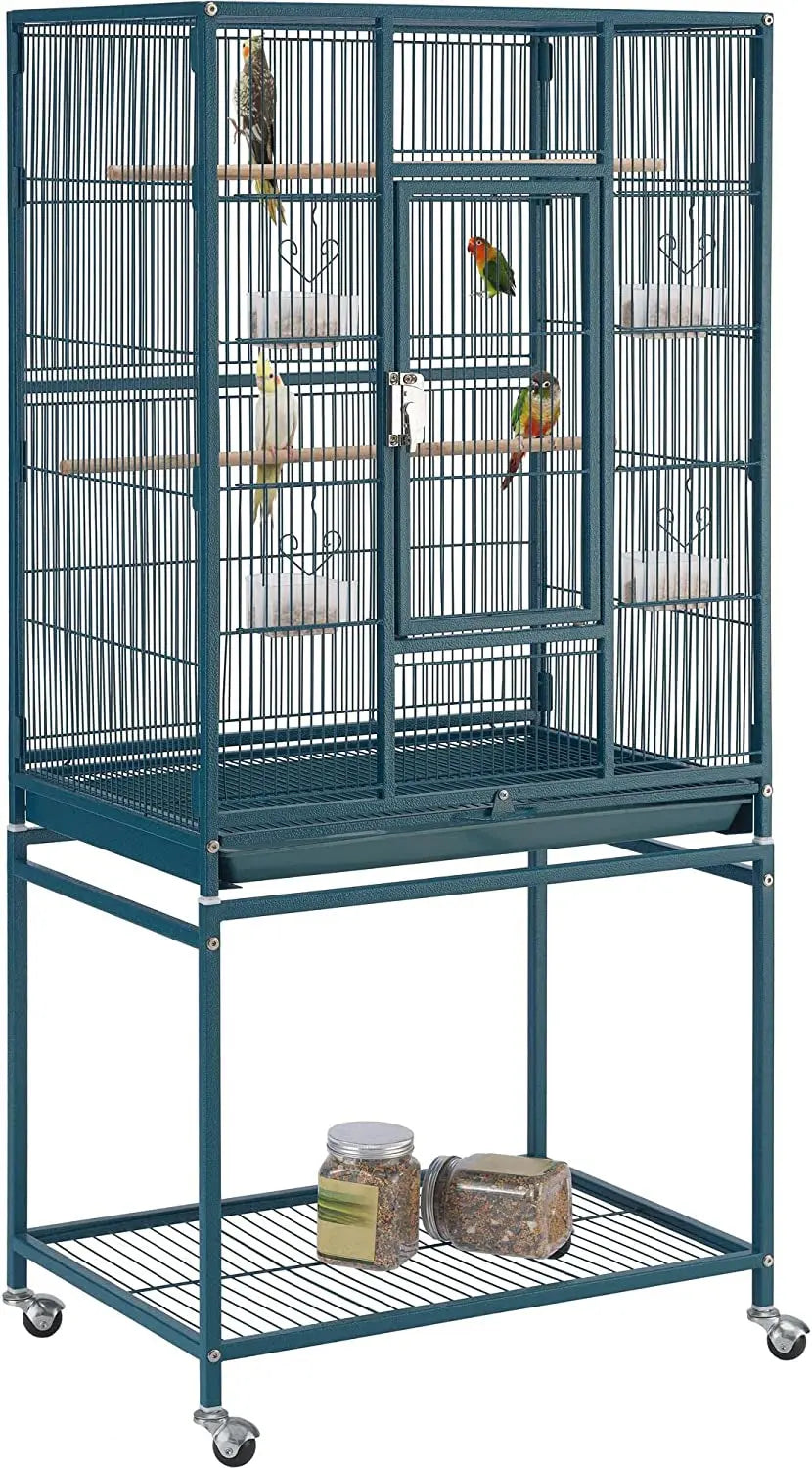 54" Wrought Iron Flight Bird Cage with Stand - Ideal for Parakeets, Conures, Lovebirds, Finches & Canaries Navy Blue 24.5"L X 17.0"W X 53.5"H