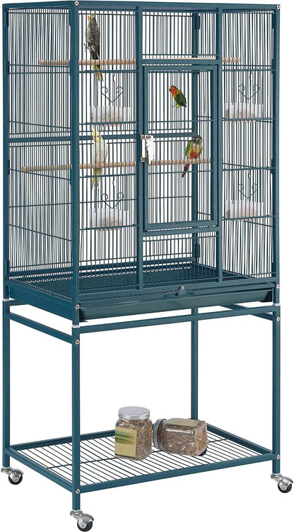 54" Wrought Iron Flight Bird Cage with Stand - Ideal for Parakeets, Conures, Lovebirds, Finches & Canaries Navy Blue 24.5"L X 17.0"W X 53.5"H