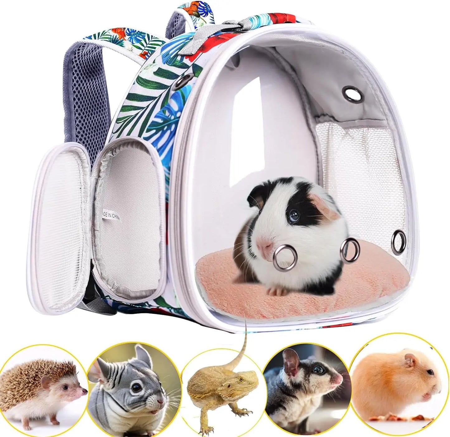 Small Pet Carrier Backpack with Clear Window, Airline Approved Travel Bag for Guinea Pig, Reptile, Hedgehog, Rat & Parrot Multicolor Backpack