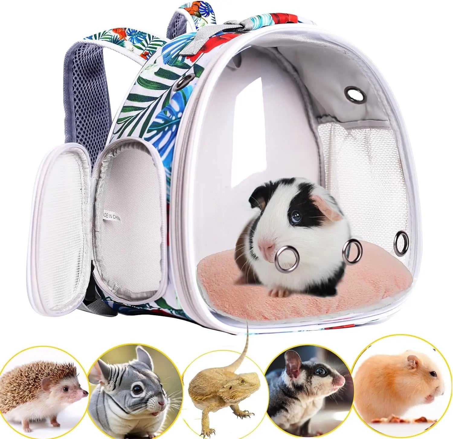 Small Pet Carrier Backpack with Clear Window, Airline Approved Travel Bag for Guinea Pig, Reptile, Hedgehog, Rat & Parrot Multicolor Backpack