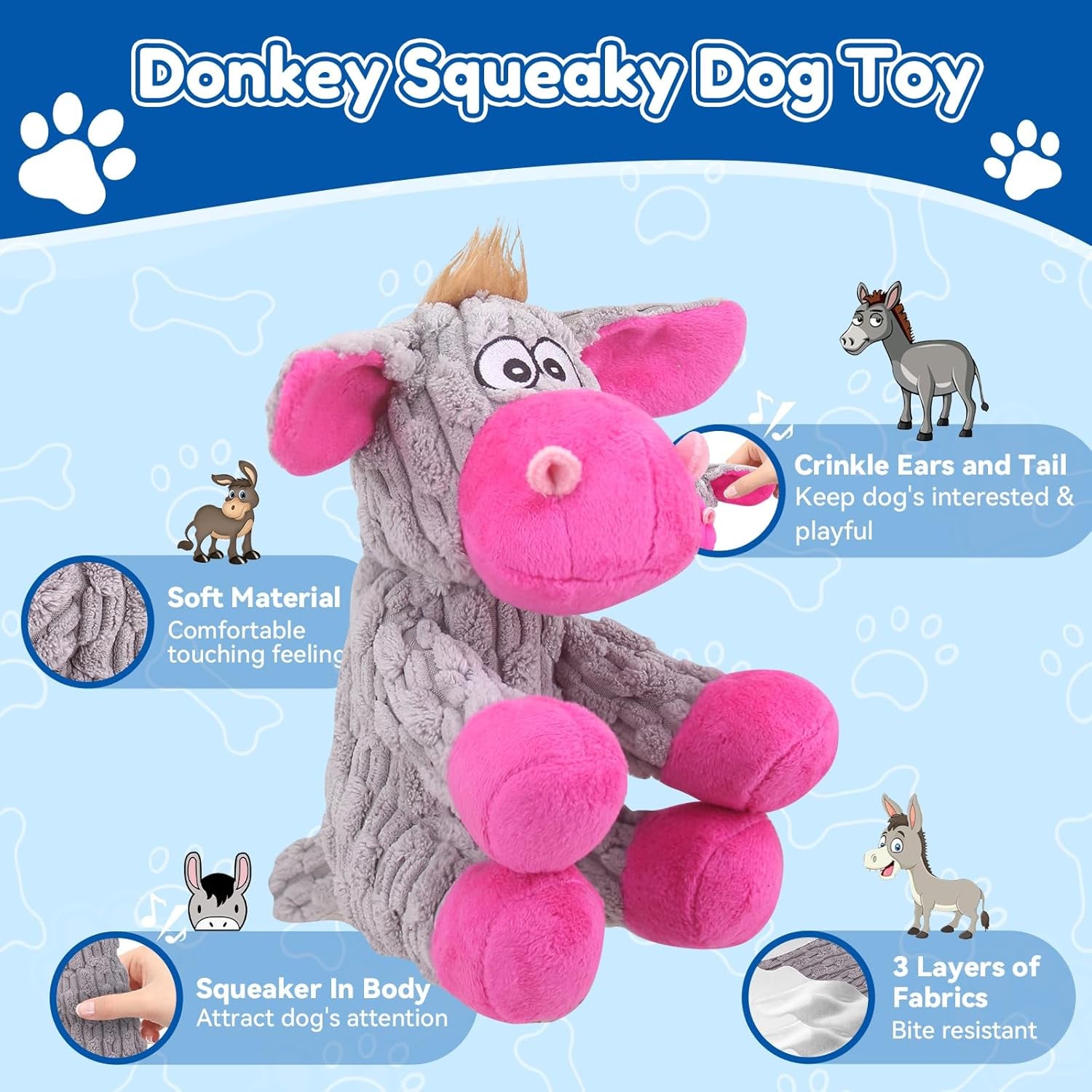 Plush Crinkle Squeaky Dog Toy for Small Medium & Large Dogs – Tough Chew