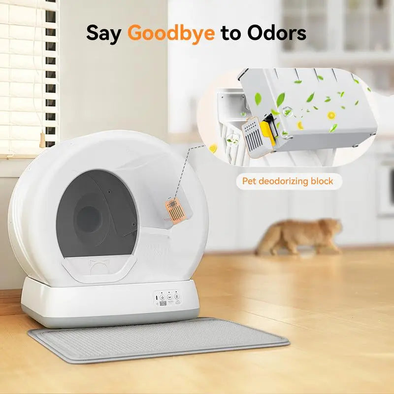 Meowant SC01 Smart Litter Box – Self-Cleaning, Odor-Free, Pee Guard, Auto Safety Stop, App-Controlled, Includes Mat & Liner for Convenient Cat Care