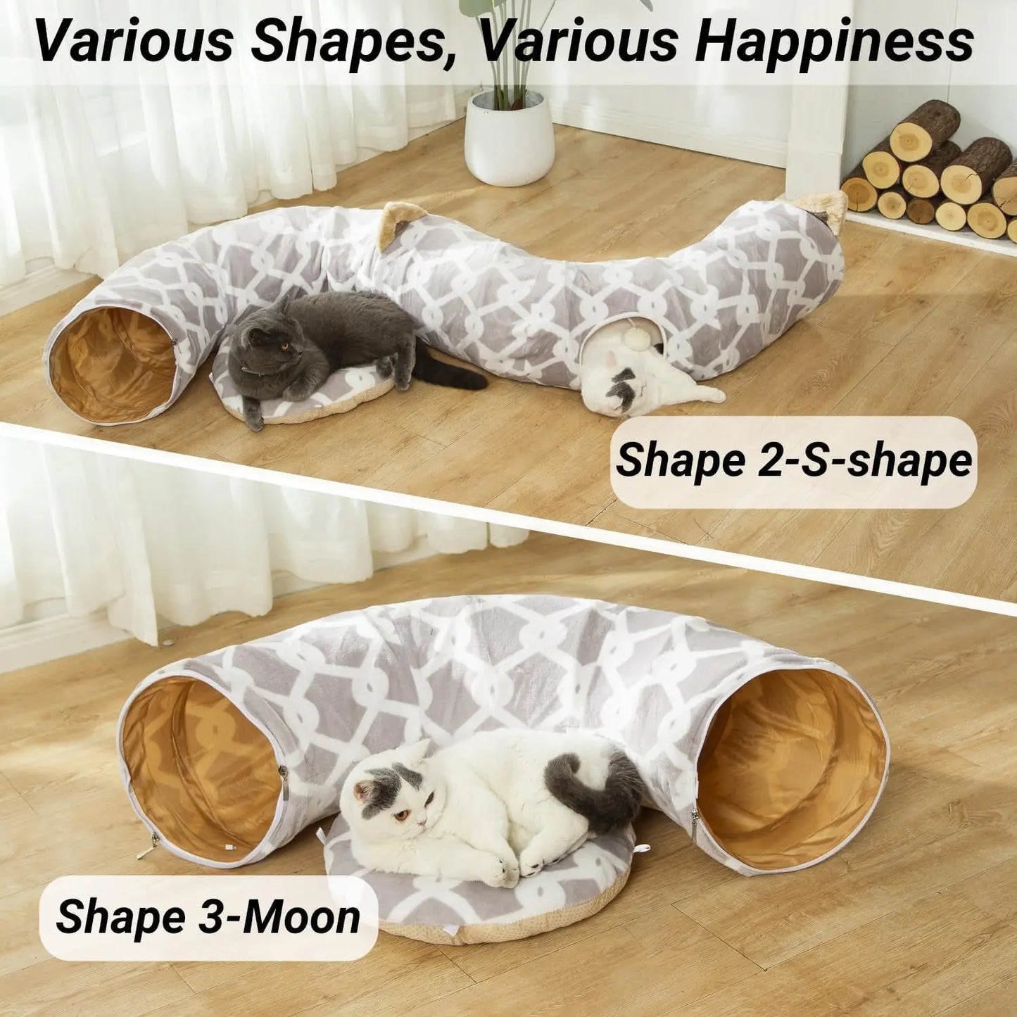 Plush Cat Tunnel Bed & Play Met - Large 10" x 3" Flexible Play Tube with Cushion & Toys for Cats, Kittens & Small Dogs