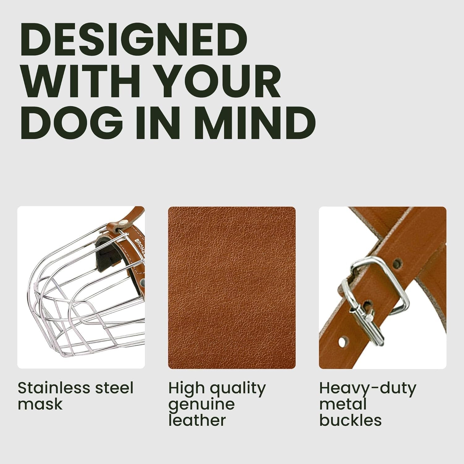 Breathable Metal Basket Dog Muzzle for Large Dogs with Leather Straps