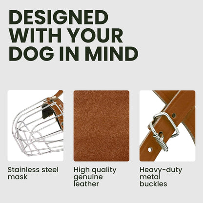 Breathable Metal Basket Dog Muzzle for Large Dogs with Leather Straps