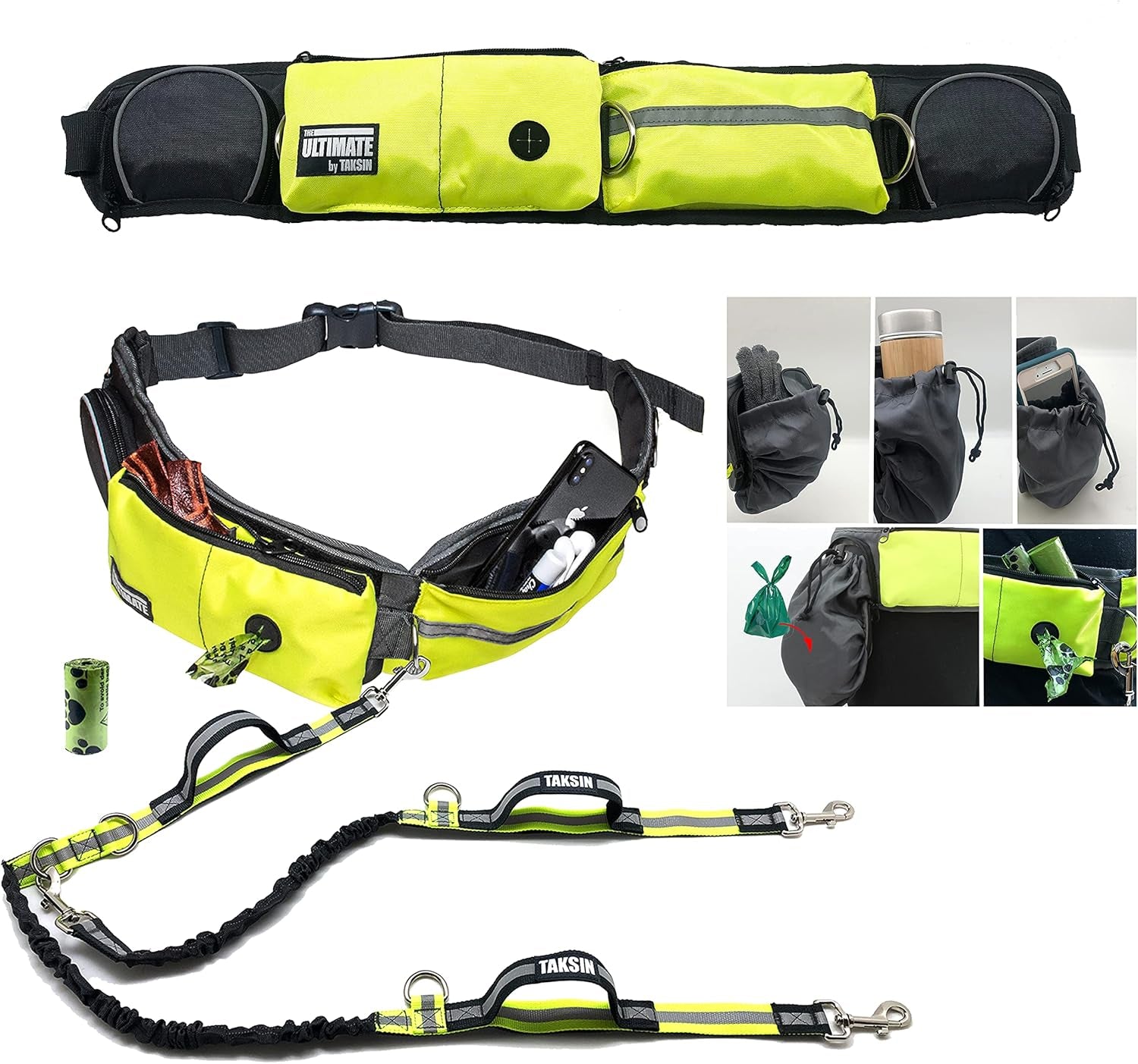 Hands Free Dog Leash Two Dogs Double Bungee Reflective Running Kit Yellow Pack Two Dogs