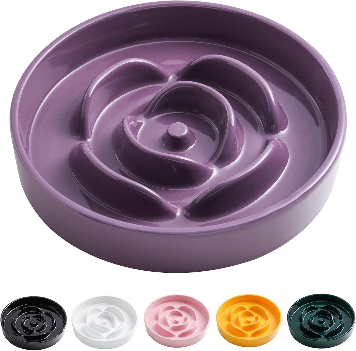Elevated Ceramic Slow Feeder Dog Bowl 8.6in Heavy Weighted (various colors) Purple Slow Feeder
