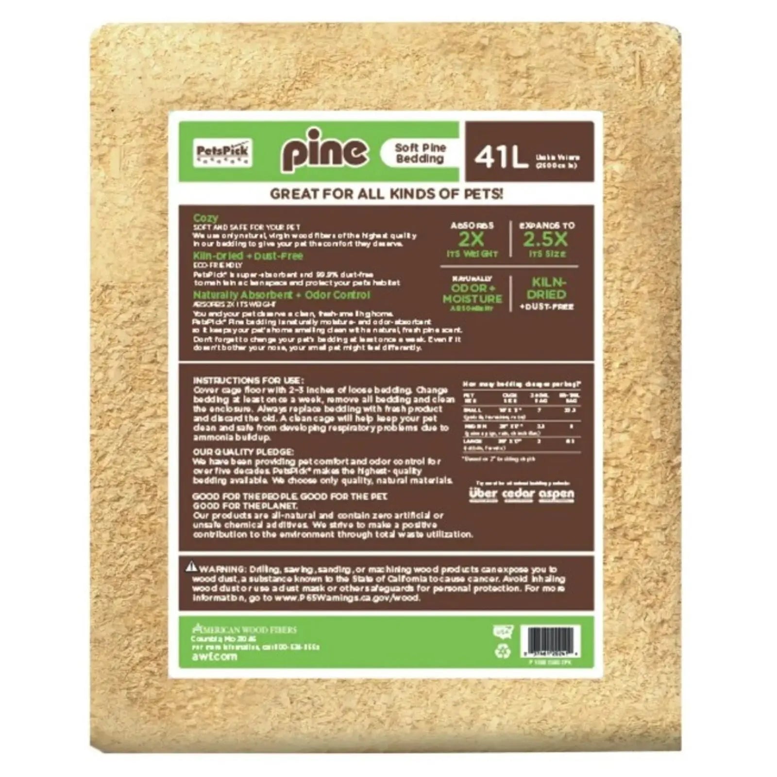 Pine Bedding for Small Pets | Kiln-Dried Soft Pine Pet Bedding 41L