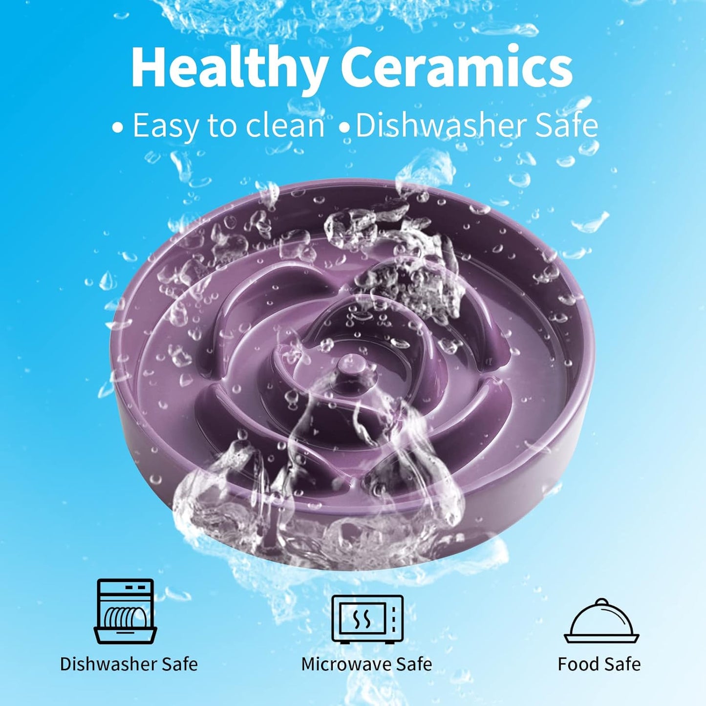 Elevated Ceramic Slow Feeder Dog Bowl 8.6in Heavy Weighted (various colors)