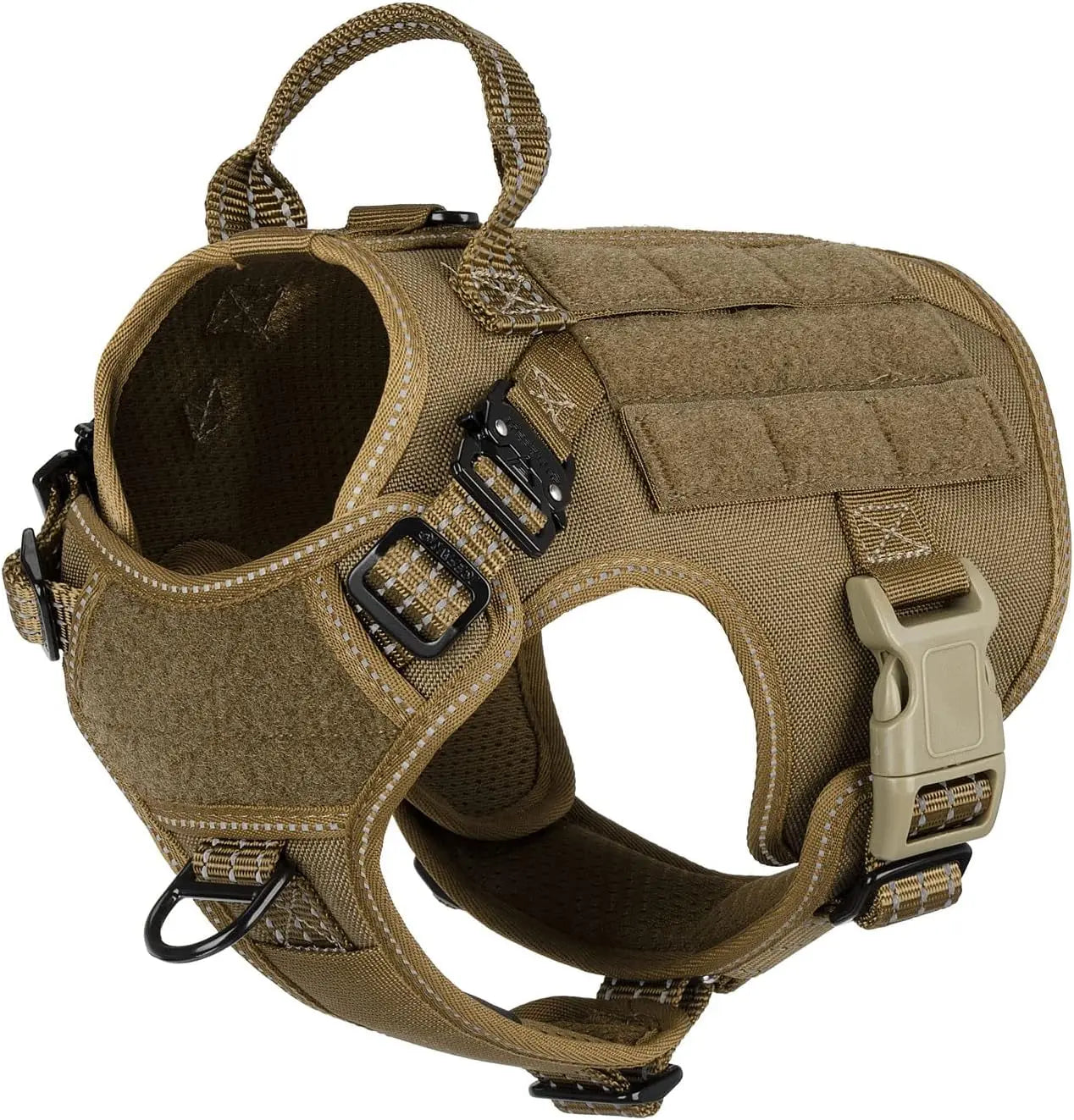 No-Pull Tactical Dog Harness with Handle – 2X Metal Buckles, Adjustable Vest with Hook & Loop Panels (All Sizes) Brown Small (Pack Of 1)
