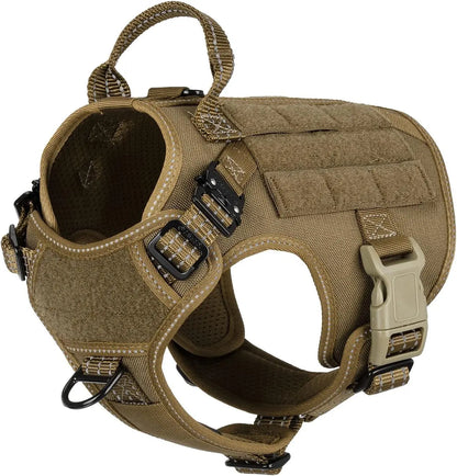 No-Pull Tactical Dog Harness with Handle – 2X Metal Buckles, Adjustable Vest with Hook & Loop Panels (All Sizes) Brown Small (Pack Of 1)