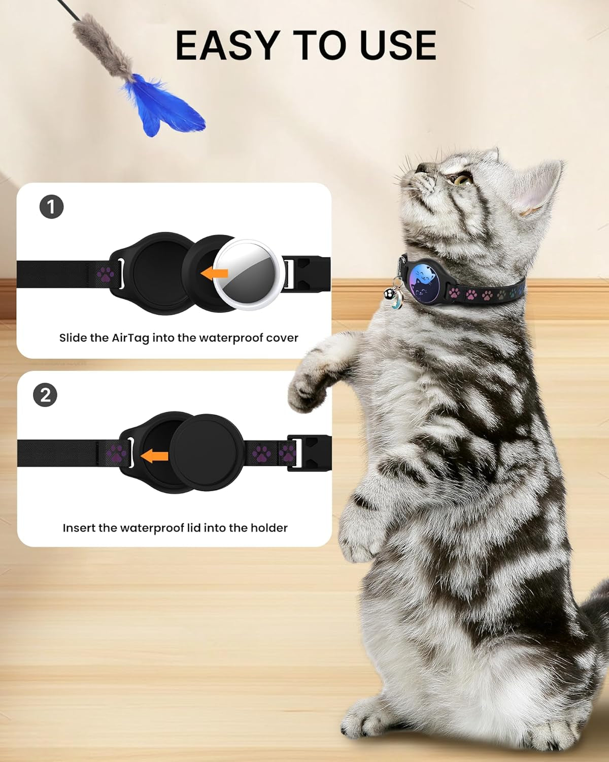 2-Pack AirTag Cat Collars with Breakaway Buckle, Reflective & Waterproof