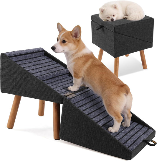 Dog Stairs for Couch 2 in 1 Foldable Pet Steps Ottoman Non Slip Black Xl(17.13H)