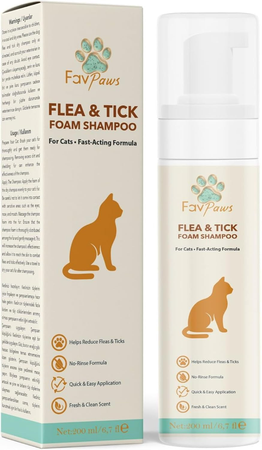 Cat Waterless Foam Shampoo Flea Tick Grooming No Rinse 6.7oz