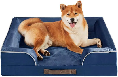 Chester Xx-Large Dog Bed - Orthopedic Memory Foam Mattress, Calming Couch Bed, Wall Rim Pillow, Water Resistant Liner, Washable Cover, Non-Slip Bottom Ally Navy Blue All-Foam Bolster Bed Medium (28" X 23" X 6.5")