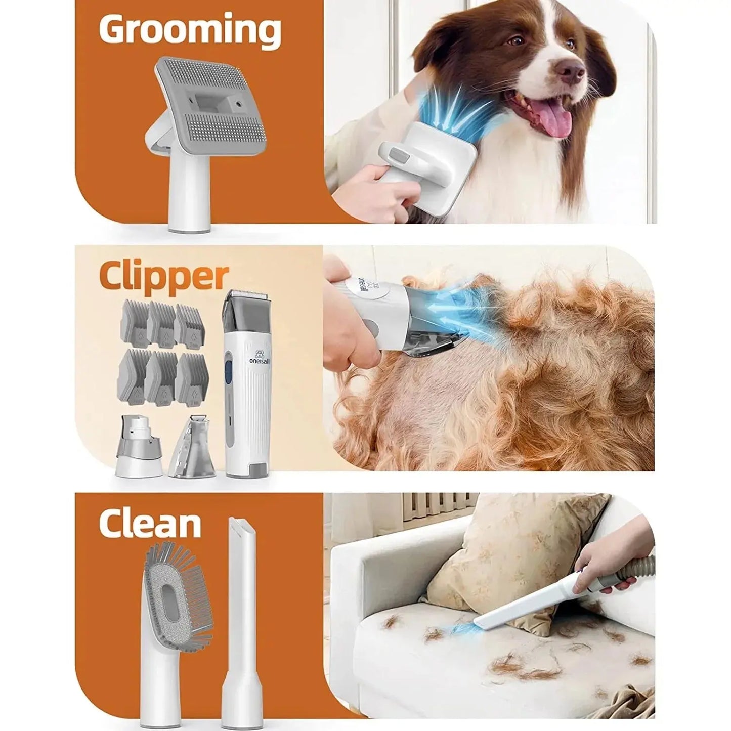 7-in-1 Dog Grooming Kit with Vacuum, Low Noise Pet Hair Remover, 1.5L Dust Cup, Professional Shedding & Grooming Tools for Dogs & Cats