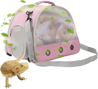 Small Pet Carrier Backpack with Clear Window, Airline Approved Travel Bag for Guinea Pig, Reptile, Hedgehog, Rat & Parrot Pink Mesh Carrier