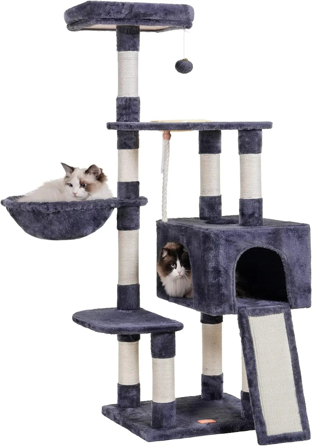 Cat Tree, Cat Tower for Indoor Cats with Scratching Board, Multi-Level Cat Furniture Condo with Feeding Bowl Smoky Gray HCT010G Smoky Gray 59 Inch