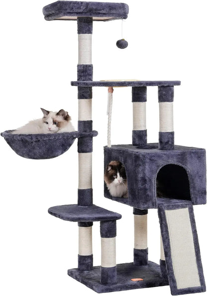 Cat Tree, Cat Tower for Indoor Cats with Scratching Board, Multi-Level Cat Furniture Condo with Feeding Bowl Smoky Gray HCT010G Smoky Gray 59 Inch