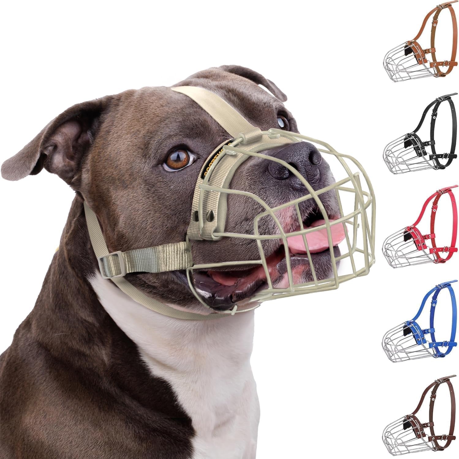 Breathable Metal Basket Dog Muzzle for Large Dogs with Leather Straps Nylon, Gray