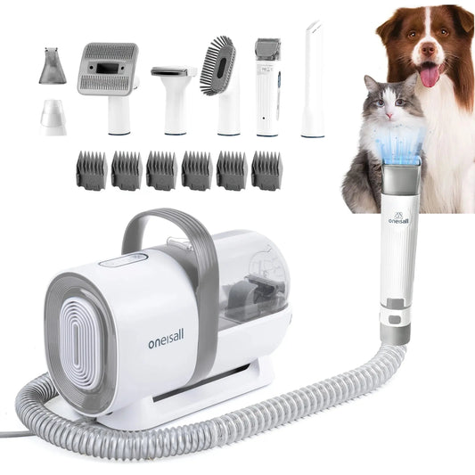 7-in-1 Dog Grooming Kit with Vacuum, Low Noise Pet Hair Remover, 1.5L Dust Cup, Professional Shedding & Grooming Tools for Dogs & Cats Grey Grooming Kit